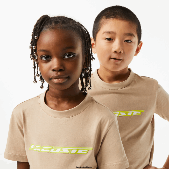 niños Lacoste 6F243013 beige amarillo 8zb camiseta de punto de algodón con marca en contraste