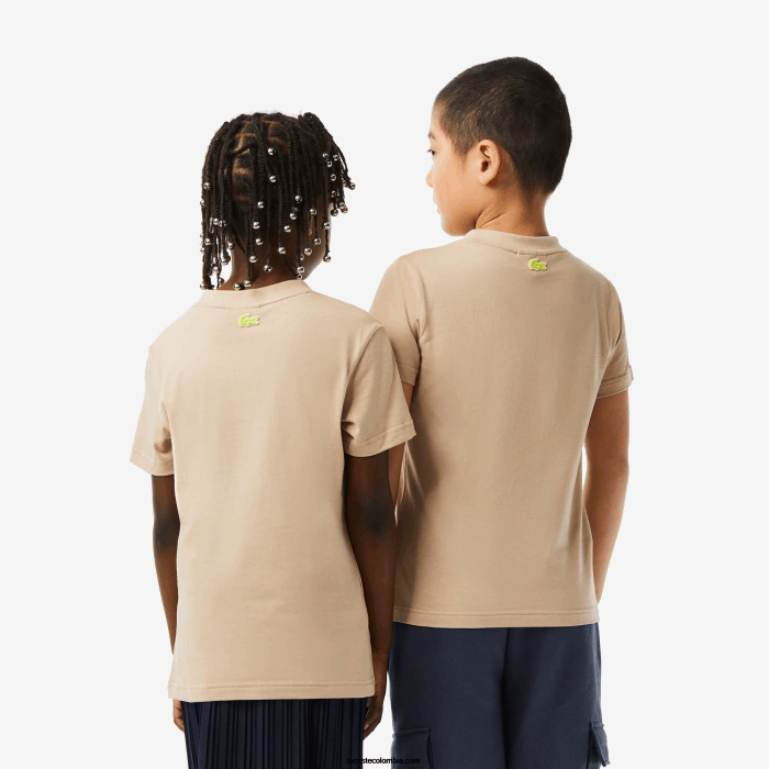 niños Lacoste 6F243013 beige amarillo 8zb camiseta de punto de algodón con marca en contraste