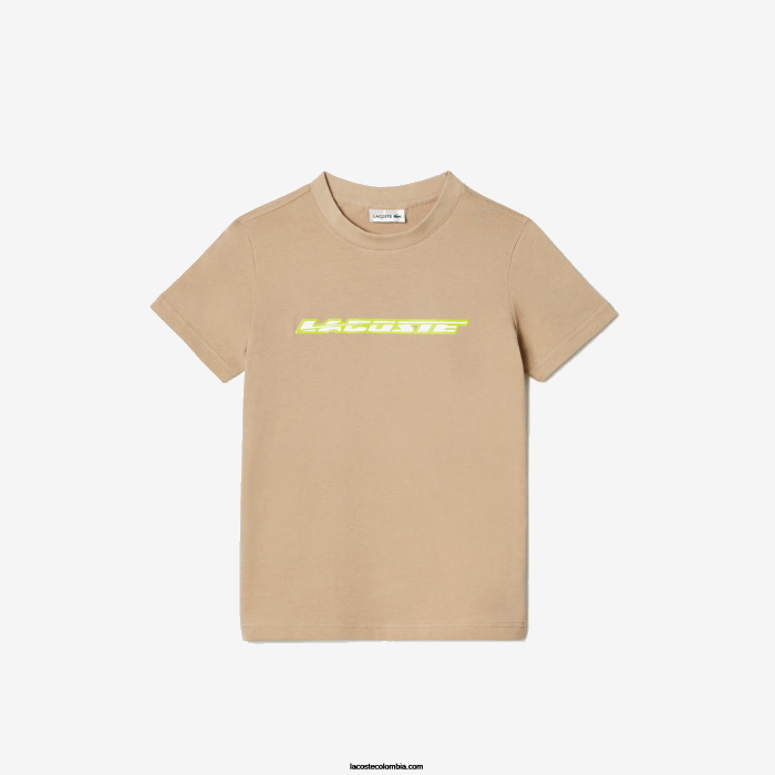 niños Lacoste 6F243013 beige amarillo 8zb camiseta de punto de algodón con marca en contraste
