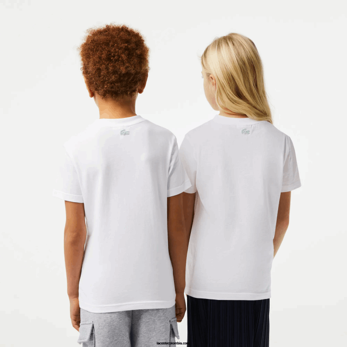 niños Lacoste 6F243014 blanco 001 camiseta de punto de algodón con marca en contraste