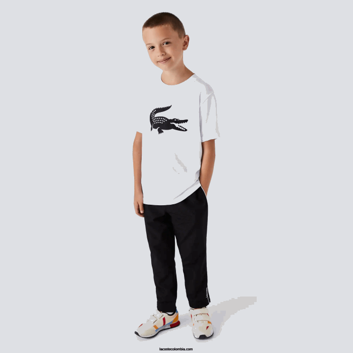 niños Lacoste 6F243019 blanco negro au8 camiseta sport tennis jersey tecnico oversize cocodrilo