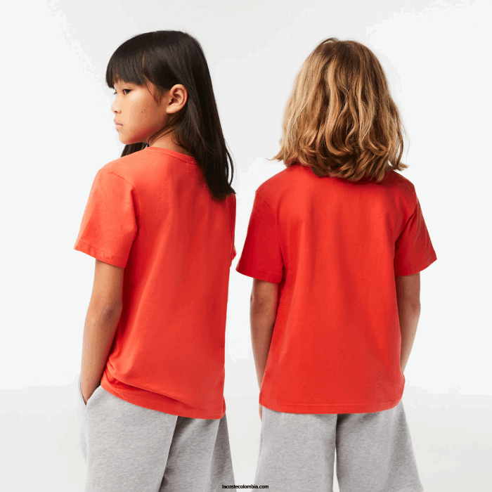 niños Lacoste 6F243022 naranja 02k playera de jersey de algodón con cuello redondo