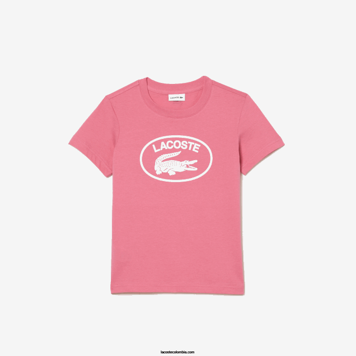 niños Lacoste 6F243029 rosa 2r3 playera de punto de algodón con logo en contraste
