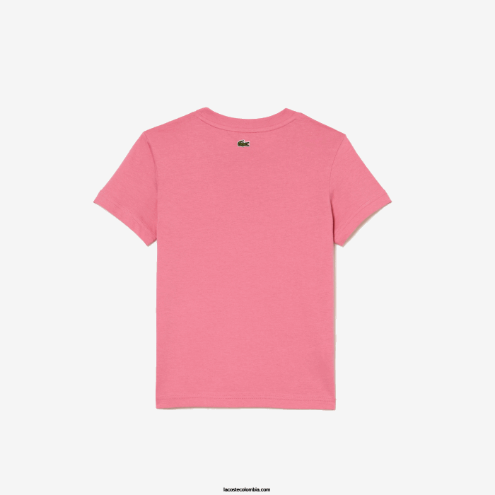 niños Lacoste 6F243029 rosa 2r3 playera de punto de algodón con logo en contraste