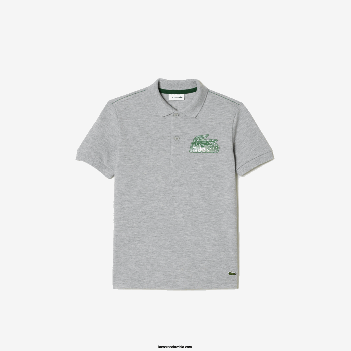 niños Lacoste 6F243035 lomo gris cca polo de algodón orgánico con estampado en contraste