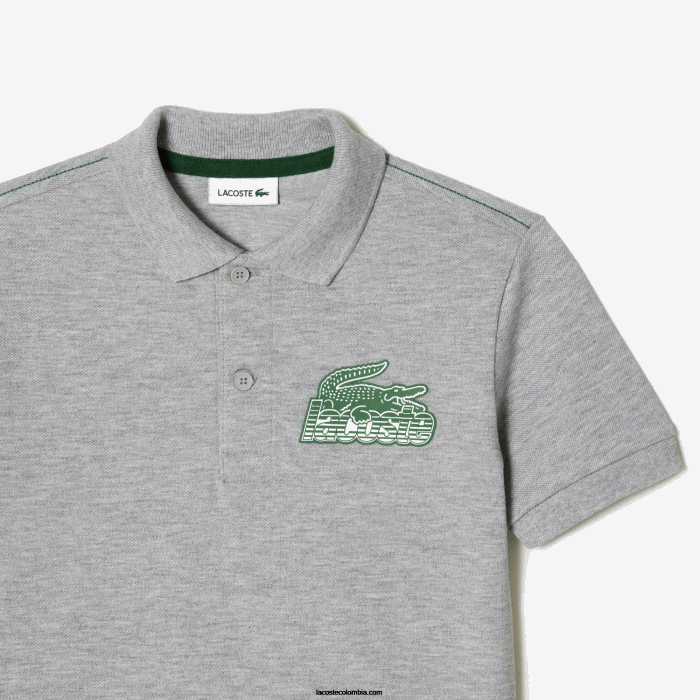 niños Lacoste 6F243035 lomo gris cca polo de algodón orgánico con estampado en contraste