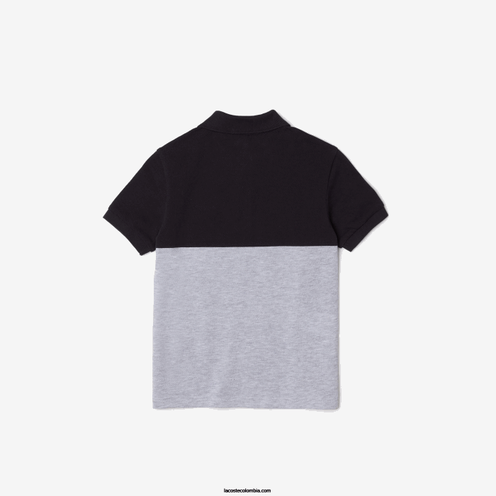 niños Lacoste 6F243038 azul marino gris chino e6a polo de piqué de algodón orgánico con bloques de color