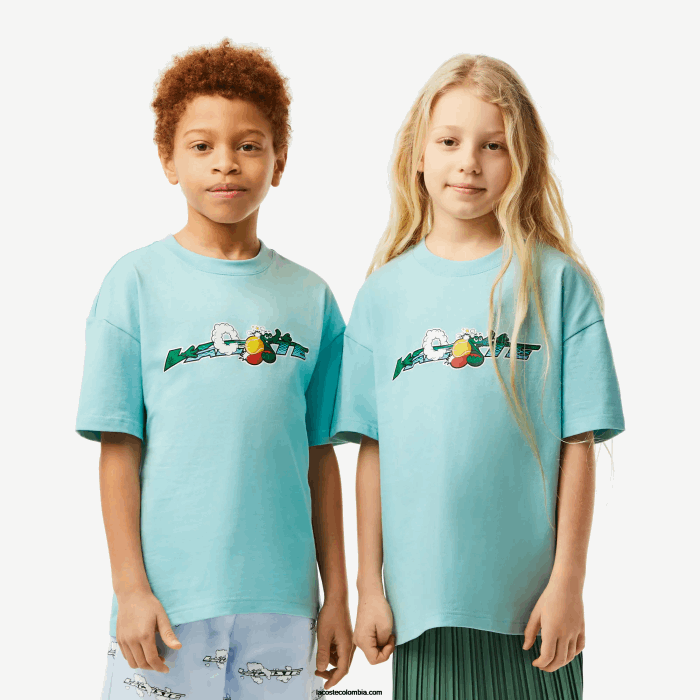 niños Lacoste 6F243039 verde claro blanco y7i camiseta de la marca en jersey de algodón orgánico