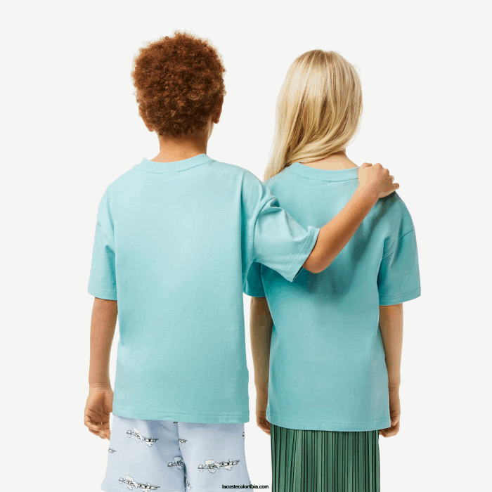 niños Lacoste 6F243039 verde claro blanco y7i camiseta de la marca en jersey de algodón orgánico