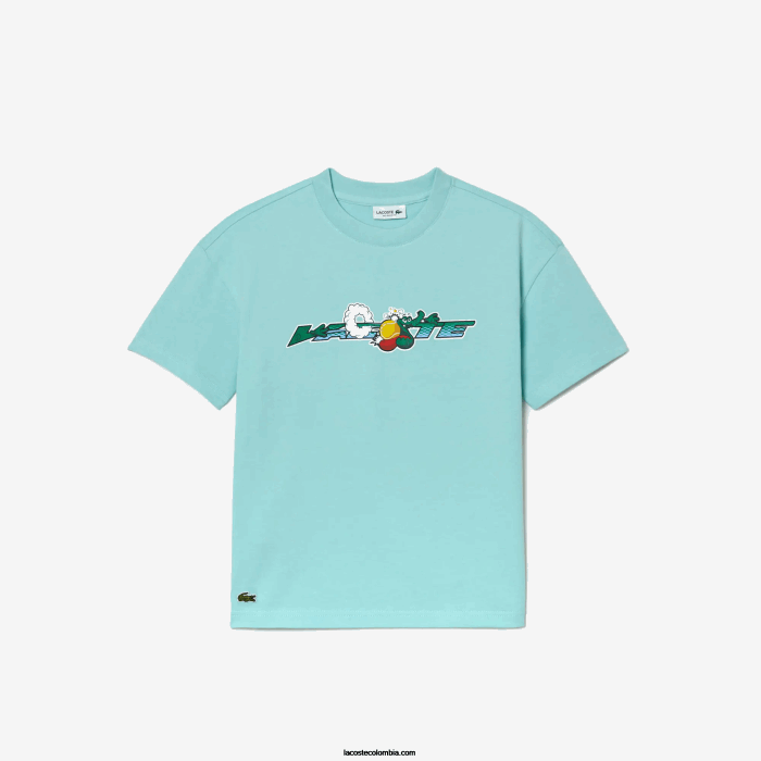 niños Lacoste 6F243039 verde claro blanco y7i camiseta de la marca en jersey de algodón orgánico