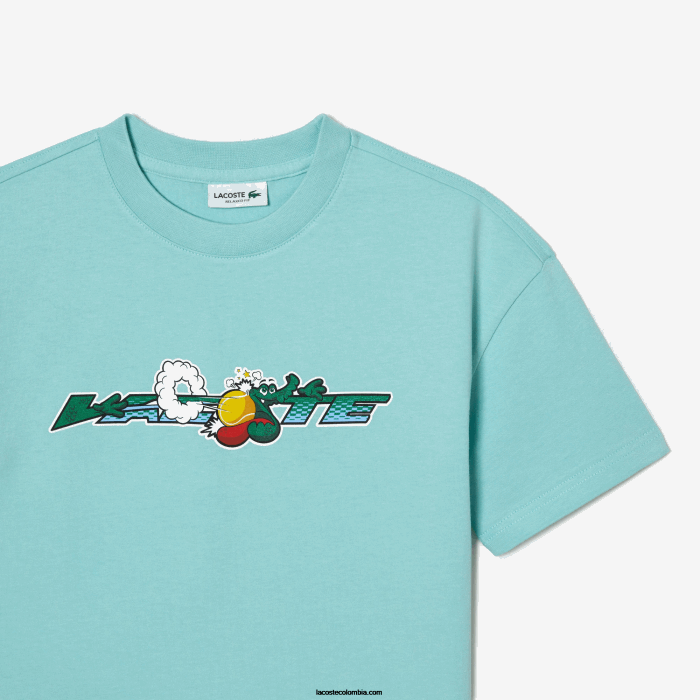 niños Lacoste 6F243039 verde claro blanco y7i camiseta de la marca en jersey de algodón orgánico
