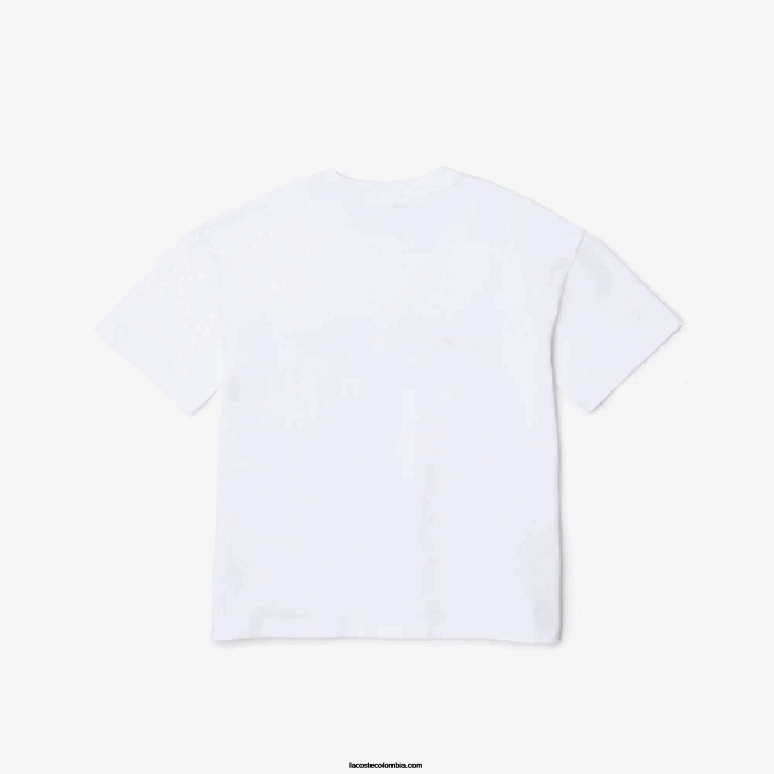 niños Lacoste 6F243040 blanco sbh camiseta de la marca en jersey de algodón orgánico