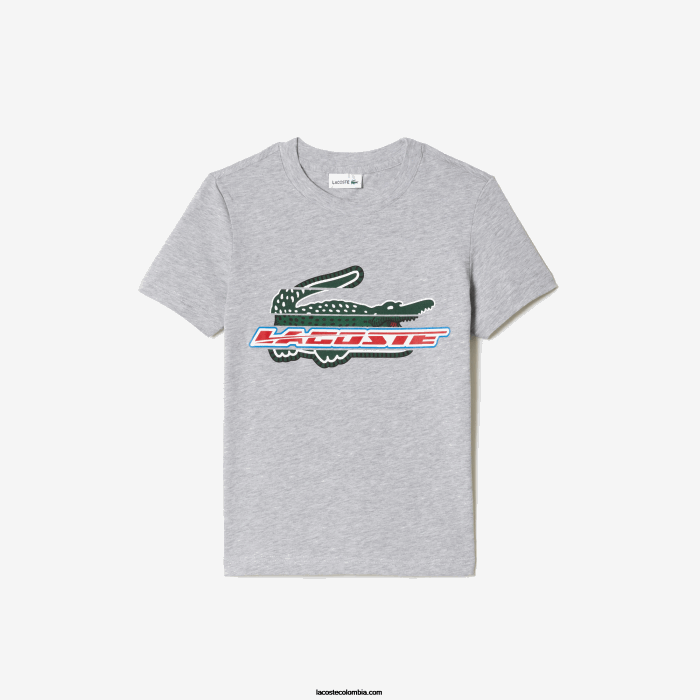 niños Lacoste 6F243041 lomo gris cca camiseta con estampado en contraste