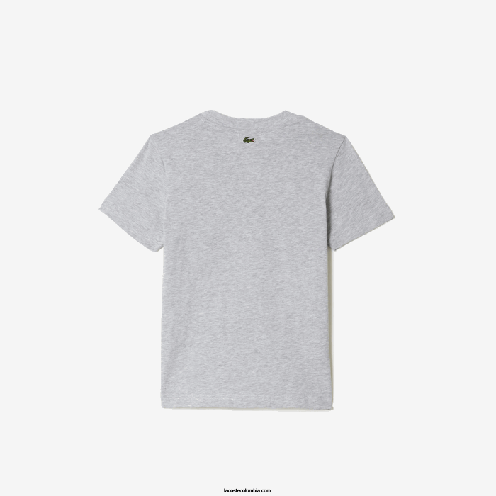 niños Lacoste 6F243041 lomo gris cca camiseta con estampado en contraste