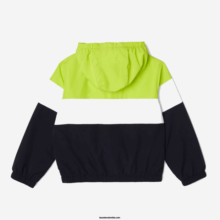 niños Lacoste 6F243054 azul marino blanco amarillo erv chaqueta con capucha y cremallera de poliéster reciclado