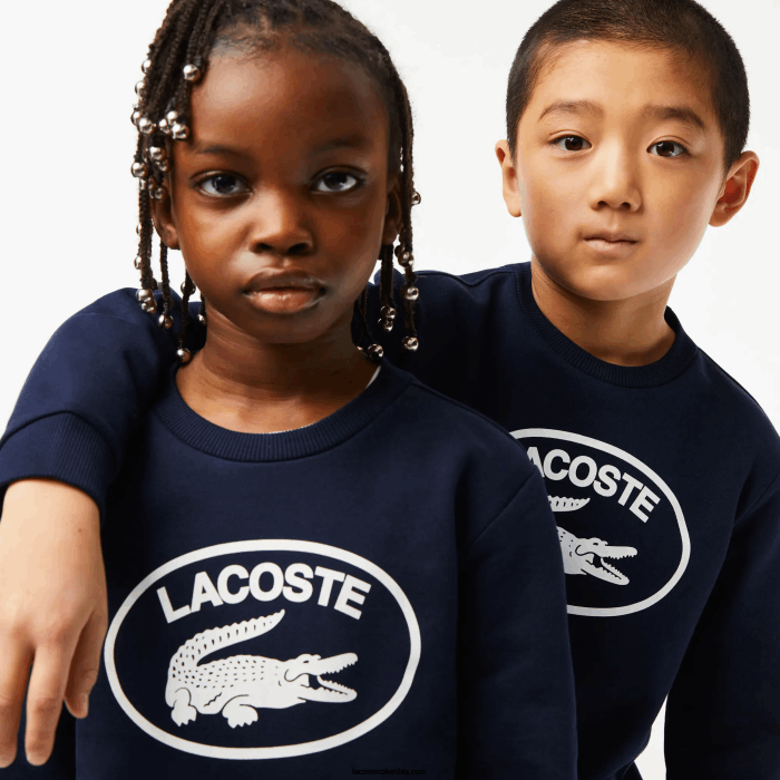 niños Lacoste 6F243055 azul marino blanco 525 sudadera color block con logo en contraste