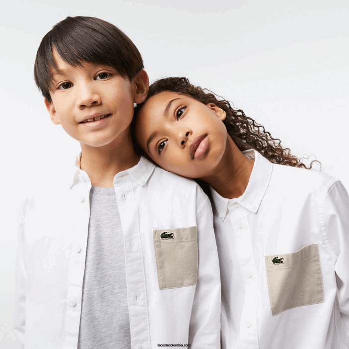 niños Lacoste 6F243080 beige blanco nbn camisa con bolsillo en contraste