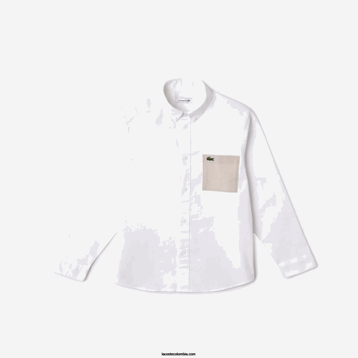 niños Lacoste 6F243080 beige blanco nbn camisa con bolsillo en contraste