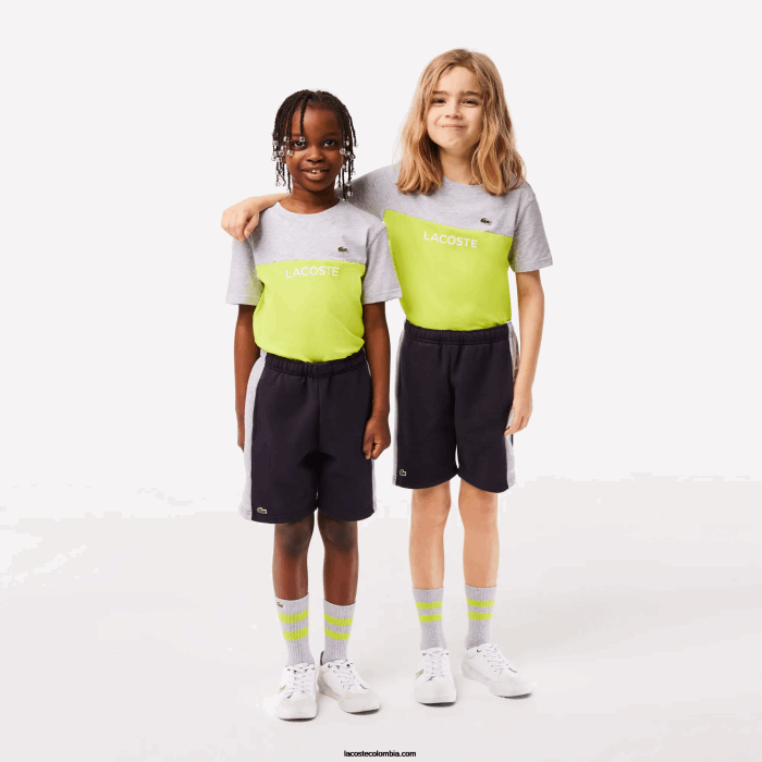 niños Lacoste 6F243089 azul marino gris chino e6a shorts de algodón orgánico con rayas de colores niños Lacoste 6F243089 azul marino gris chino e6a shorts de algodón orgánico con rayas de colores
