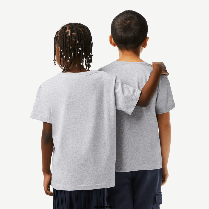niños Lacoste 6F243125 lomo gris cca playera de jersey de algodón con cuello redondo