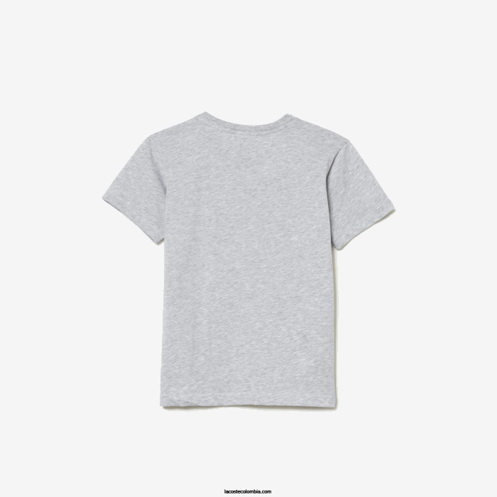 niños Lacoste 6F243125 lomo gris cca playera de jersey de algodón con cuello redondo