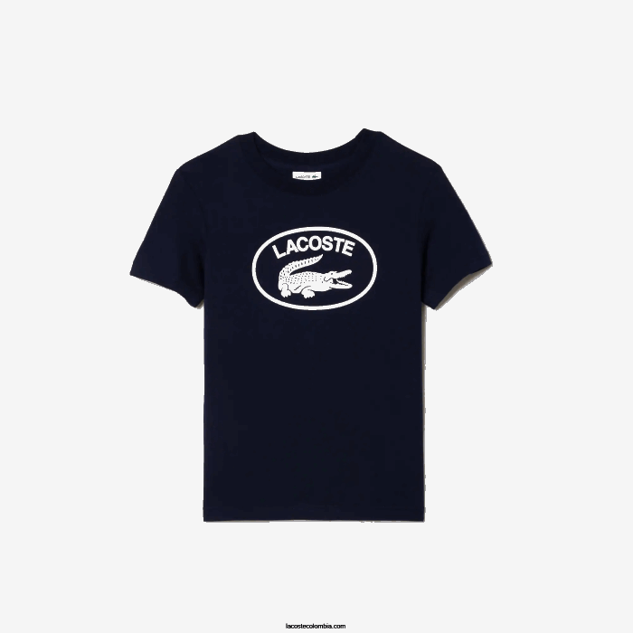 niños Lacoste 6F243134 azul marino 166 playera de punto de algodón con logo en contraste niños Lacoste 6F243134 azul marino 166 playera de punto de algodón con logo en contraste