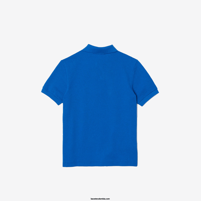 niños Lacoste 6F243145 k1q azul polo de piqué de algodón orgánico con insignia de cómic