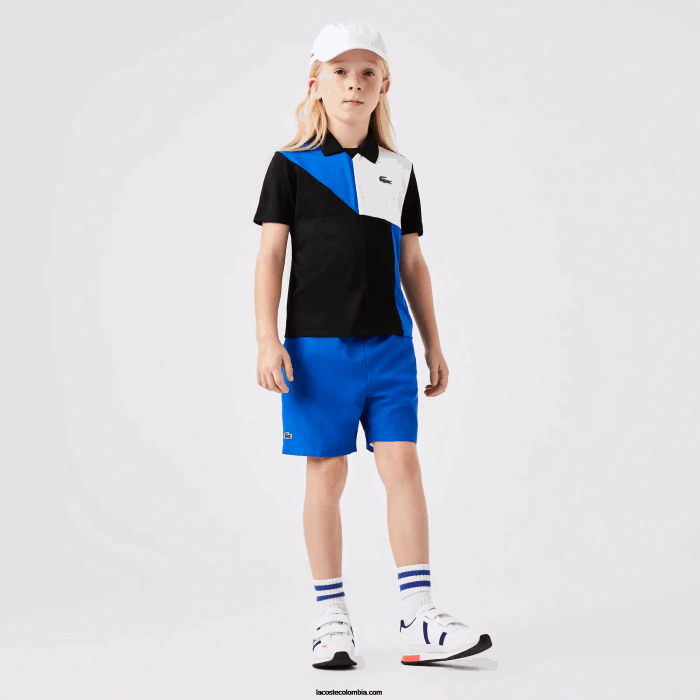 niños Lacoste 6F243150 negro azul blanco 7ke polo deportivo de tenis con bloques de color