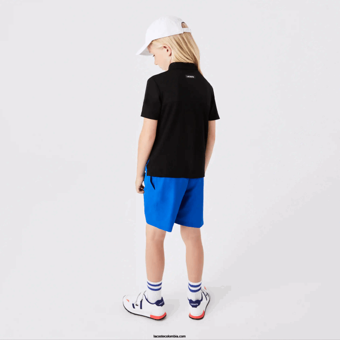 niños Lacoste 6F243150 negro azul blanco 7ke polo deportivo de tenis con bloques de color