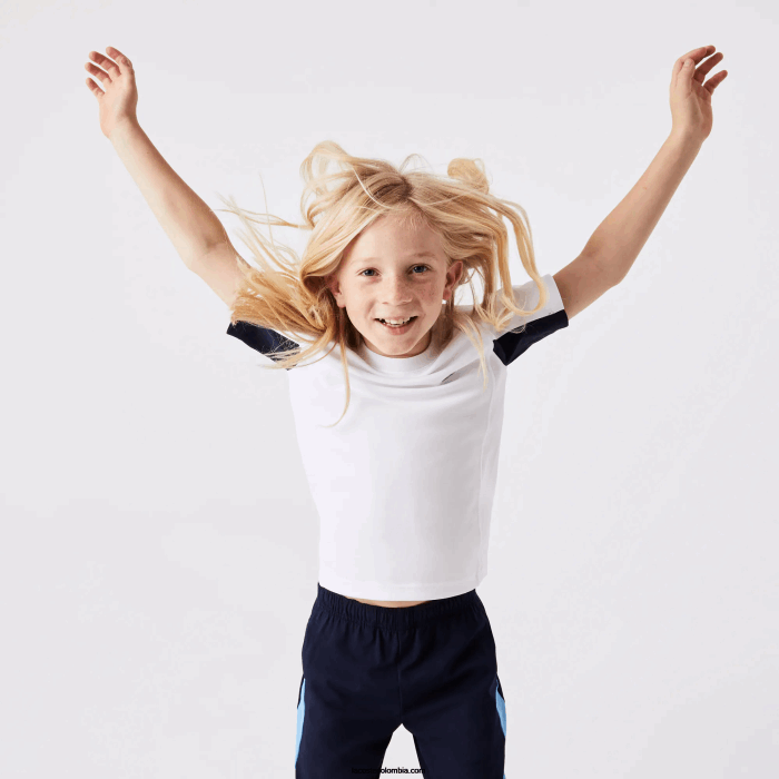 niños Lacoste 6F243154 blanco azul marino blanco y2u playera sport tenis color block