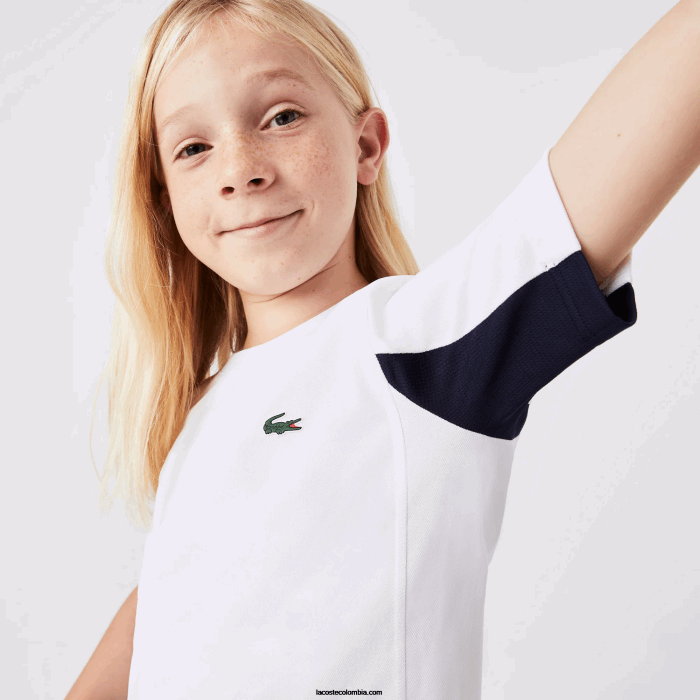 niños Lacoste 6F243154 blanco azul marino blanco y2u playera sport tenis color block