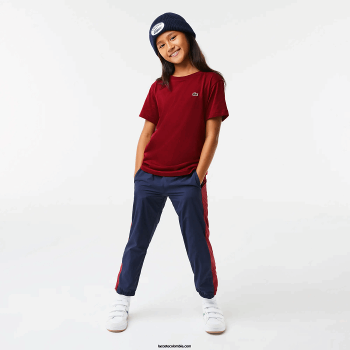 niños Lacoste 6F243165 burdeos ypw playera de jersey de algodón con cuello redondo