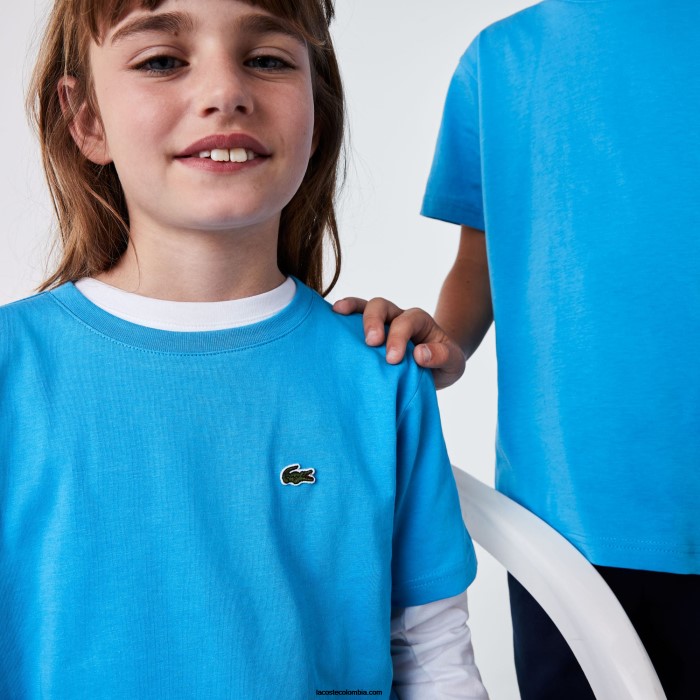 niños Lacoste 6F243166 azul 4xa playera de jersey de algodón con cuello redondo
