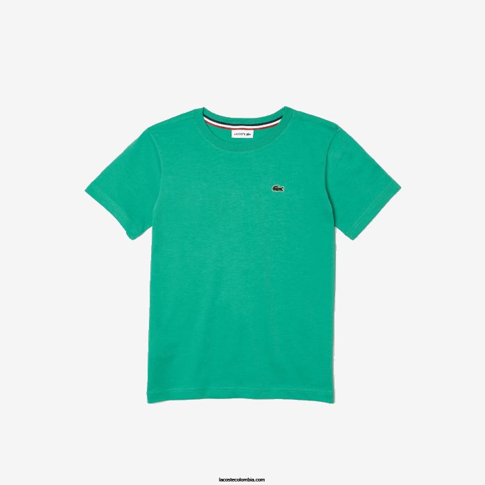 niños Lacoste 6F243167 kfv verde playera de jersey de algodón con cuello redondo niños Lacoste 6F243167 kfv verde playera de jersey de algodón con cuello redondo
