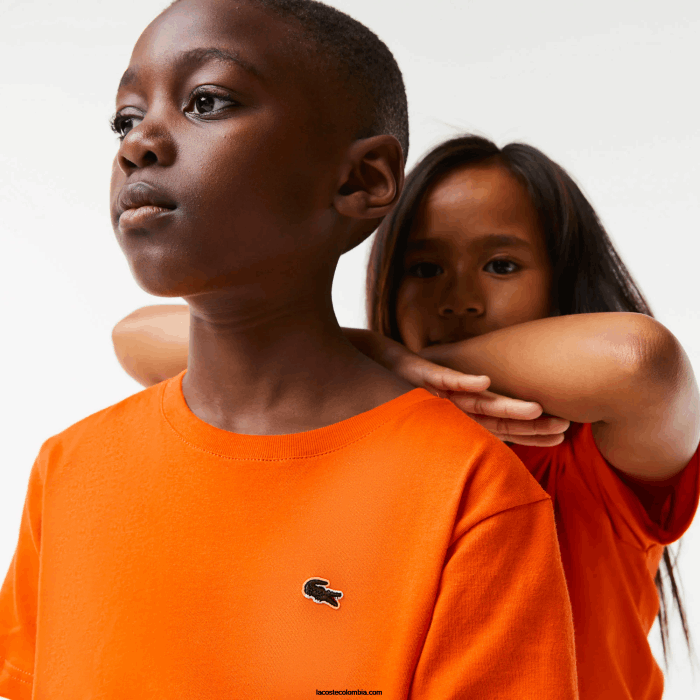 niños Lacoste 6F243177 naranja z4d playera de jersey de algodón con cuello redondo