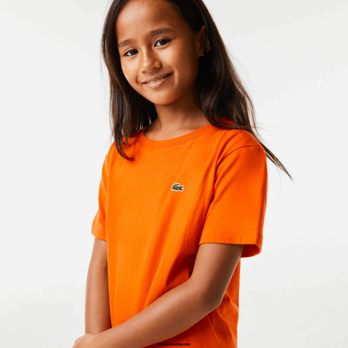 niños Lacoste 6F243177 naranja z4d playera de jersey de algodón con cuello redondo