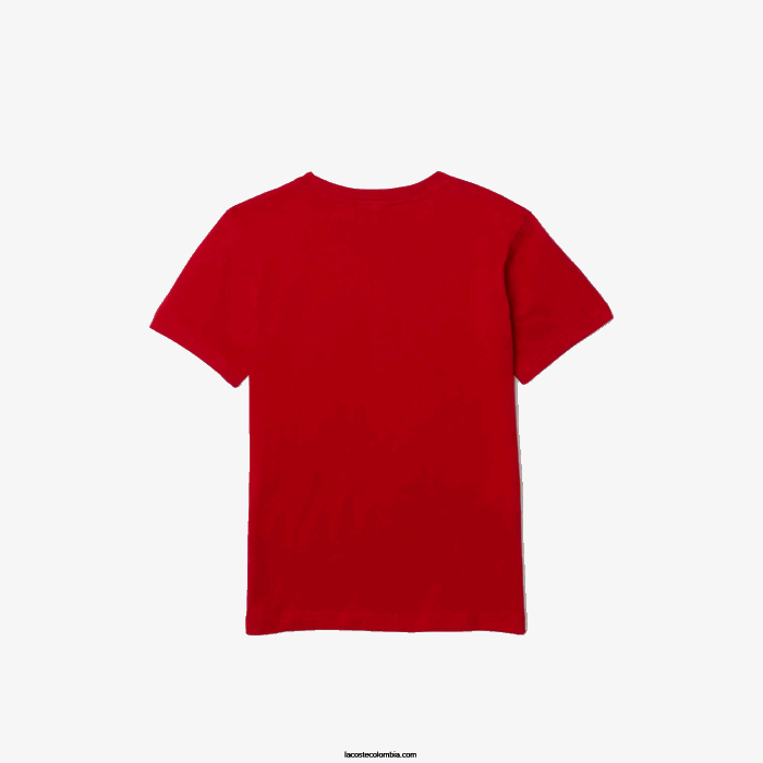 niños Lacoste 6F243178 gallina roja playera de jersey de algodón con cuello redondo