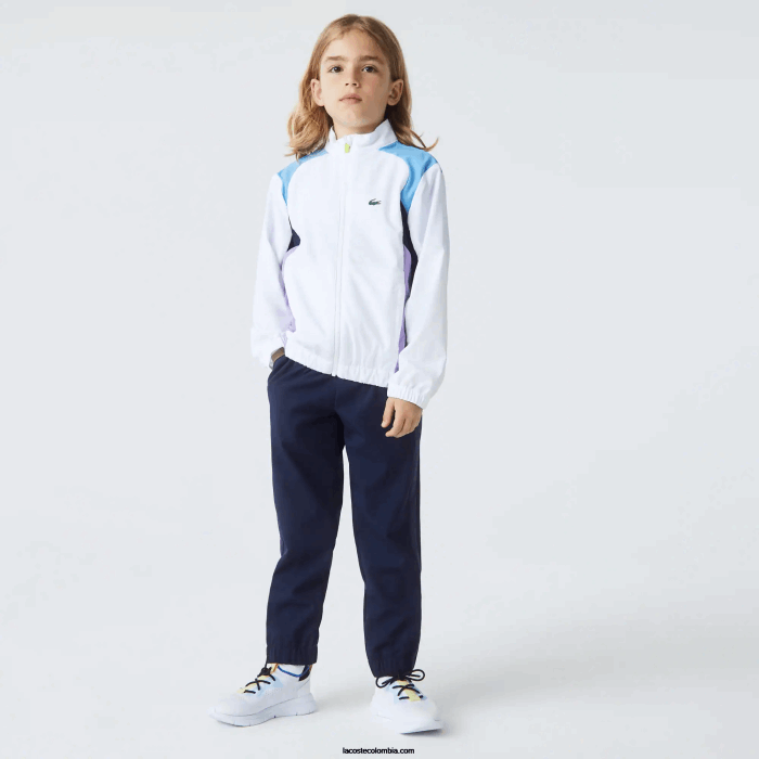 niños Lacoste 6F243185 blanco azul marino violeta 6hu chándal deportivo de tenis con bloques de color niños Lacoste 6F243185 blanco azul marino violeta 6hu chándal deportivo de tenis con bloques de color