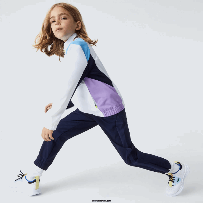 niños Lacoste 6F243185 blanco azul marino violeta 6hu chándal deportivo de tenis con bloques de color