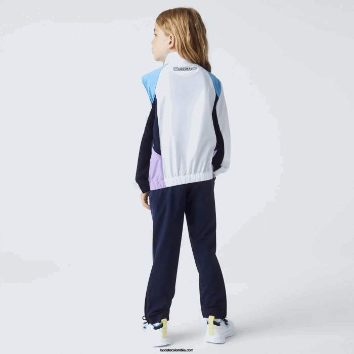 niños Lacoste 6F243185 blanco azul marino violeta 6hu chándal deportivo de tenis con bloques de color