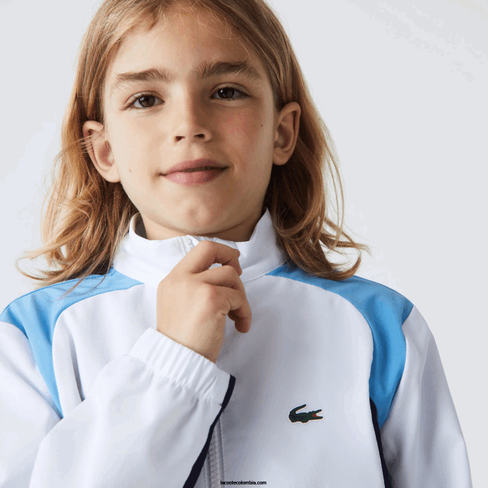 niños Lacoste 6F243185 blanco azul marino violeta 6hu chándal deportivo de tenis con bloques de color