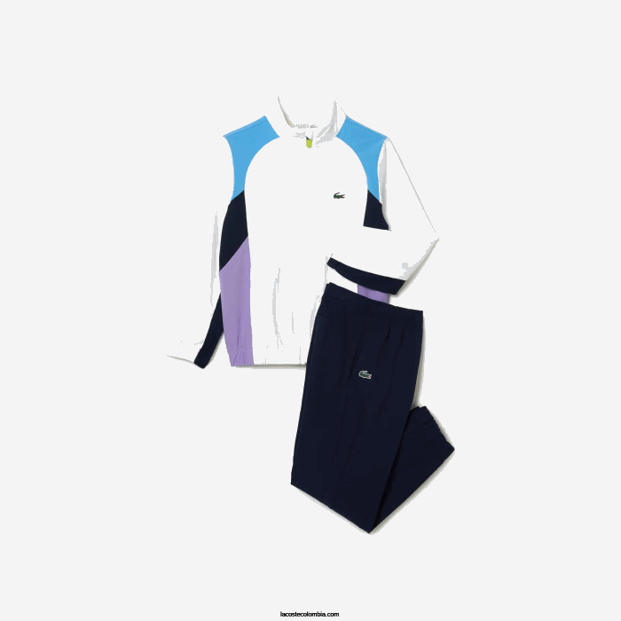 niños Lacoste 6F243185 blanco azul marino violeta 6hu chándal deportivo de tenis con bloques de color