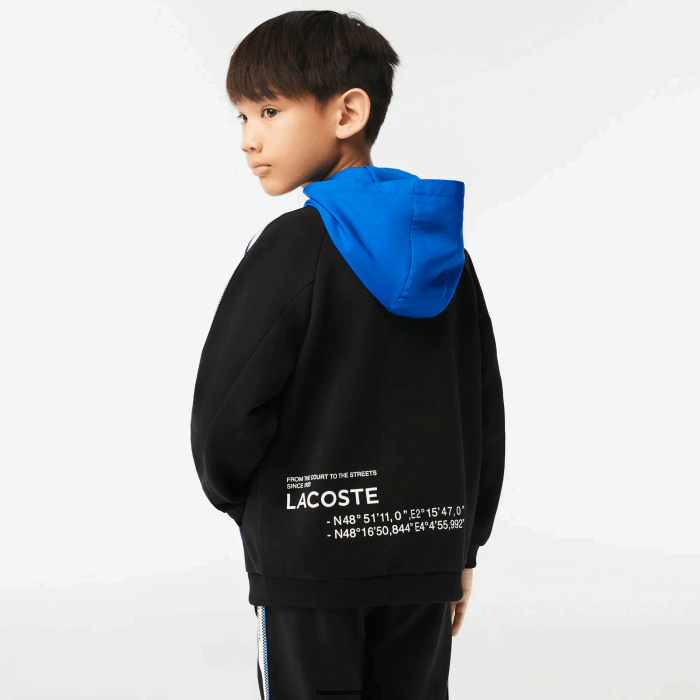 niños Lacoste 6F243205 negro azul 985 sudadera con capucha y bolsillo canguro
