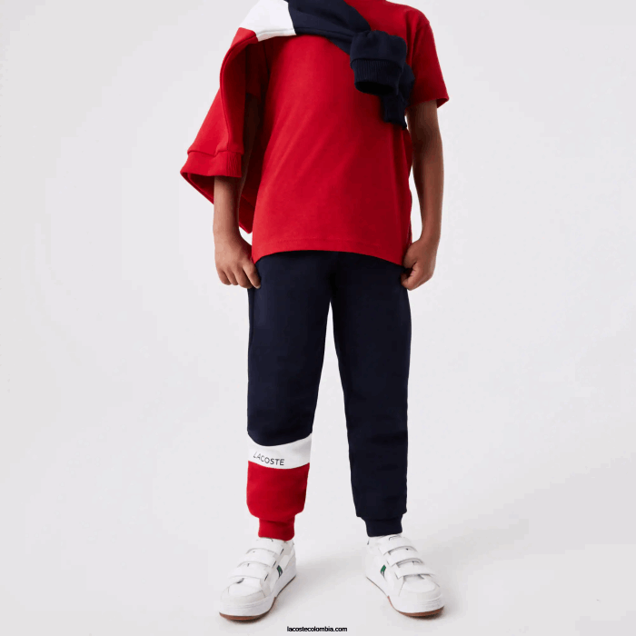 niños Lacoste 6F243215 azul marino blanco rojo ley pantalones deportivos de marca