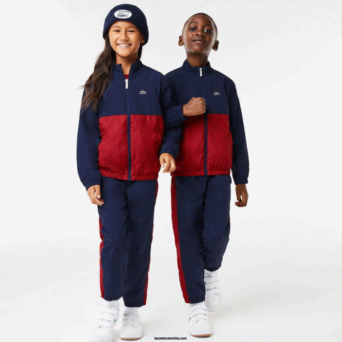 niños Lacoste 6F243219 lubricante burdeos azul marino chamarra con cuello alto y diseño colour block