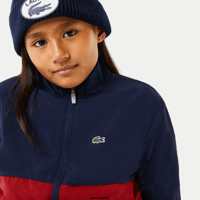niños Lacoste 6F243219 lubricante burdeos azul marino chamarra con cuello alto y diseño colour block
