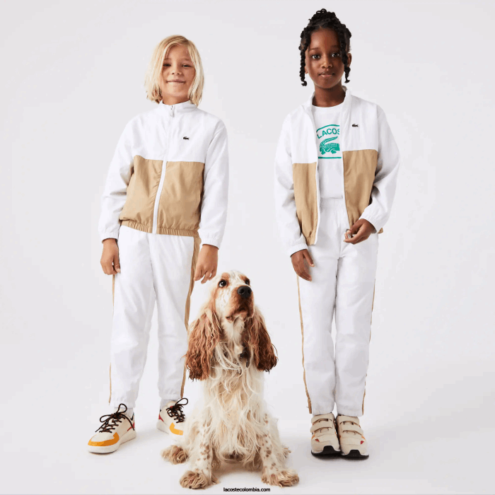 niños Lacoste 6F243220 beige blanco wn5 chamarra con cuello alto y diseño colour block