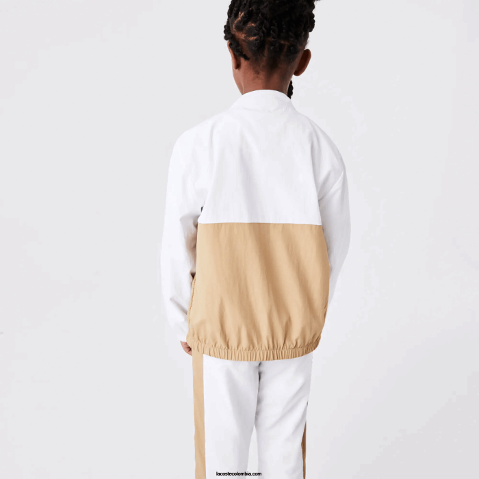 niños Lacoste 6F243220 beige blanco wn5 chamarra con cuello alto y diseño colour block