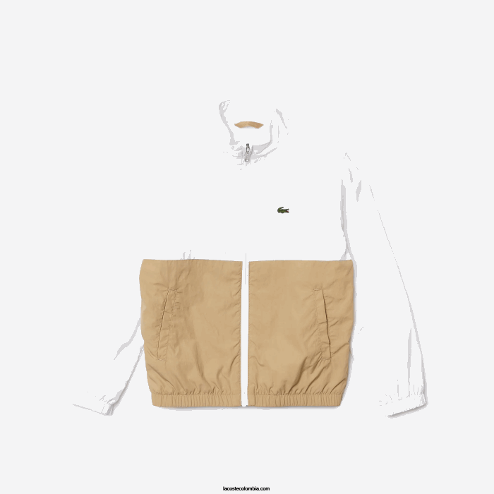 niños Lacoste 6F243220 beige blanco wn5 chamarra con cuello alto y diseño colour block