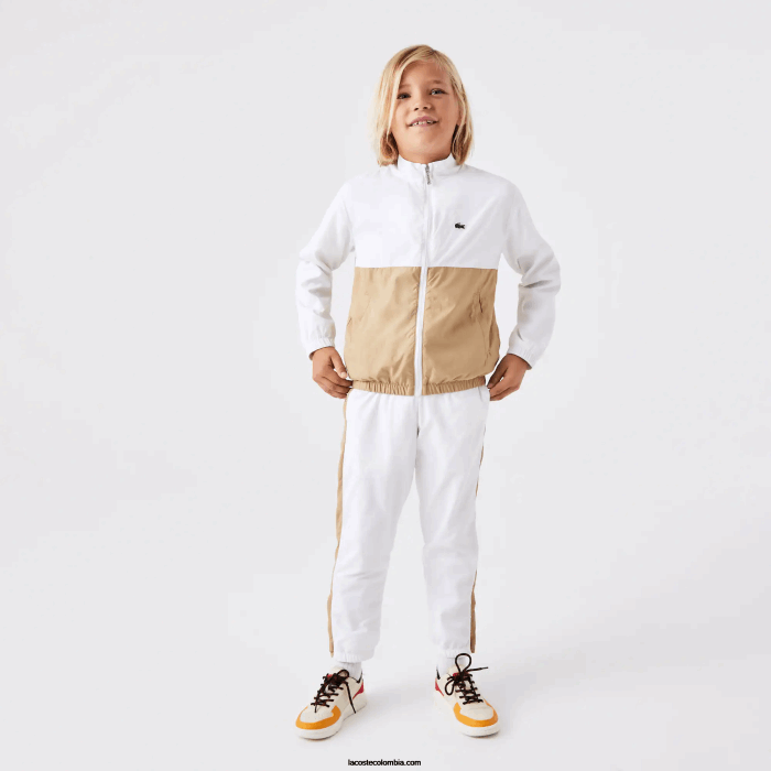 niños Lacoste 6F243220 beige blanco wn5 chamarra con cuello alto y diseño colour block